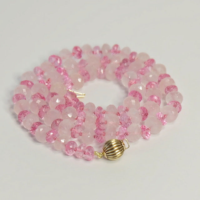 Rose Quartz Pink Topaz Necklace 14K Gold