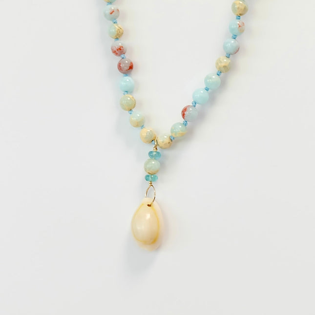 Agate Apatite Cowrie Shell Charm Necklace