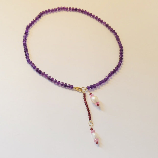 Amethyst Necklace with Pearl Topaz Charms