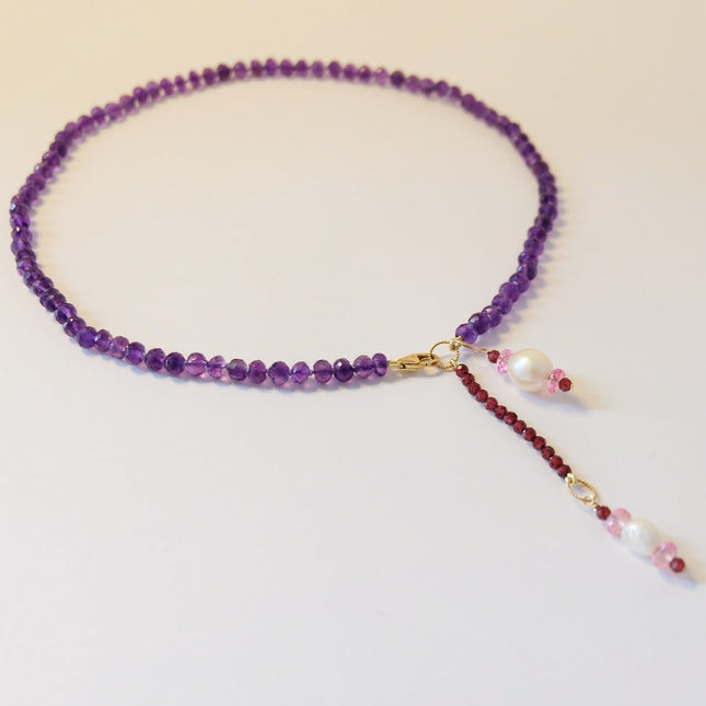 Amethyst Necklace with Pearl Topaz Charms