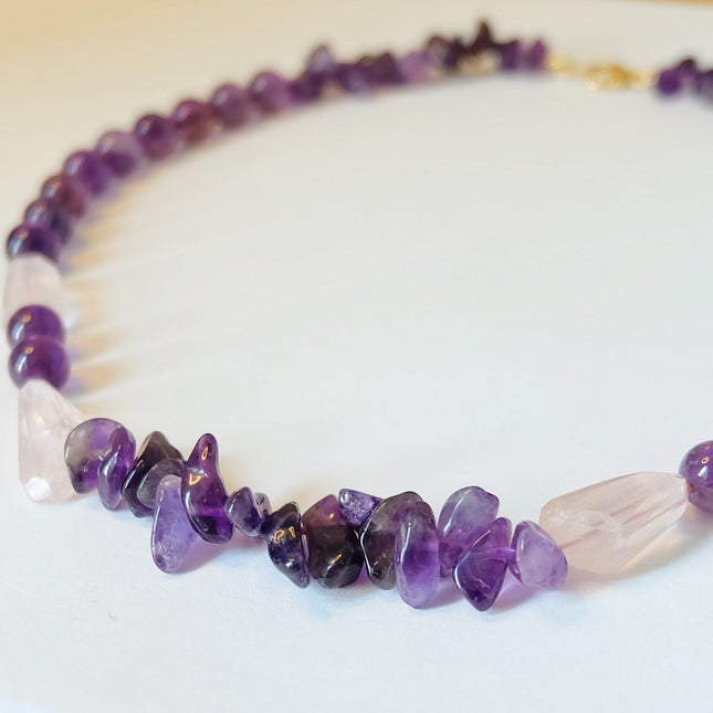 Amethyst, Rose Quartz, Bead Necklace