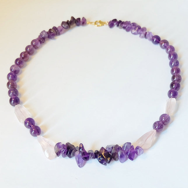 Amethyst, Rose Quartz, Bead Necklace