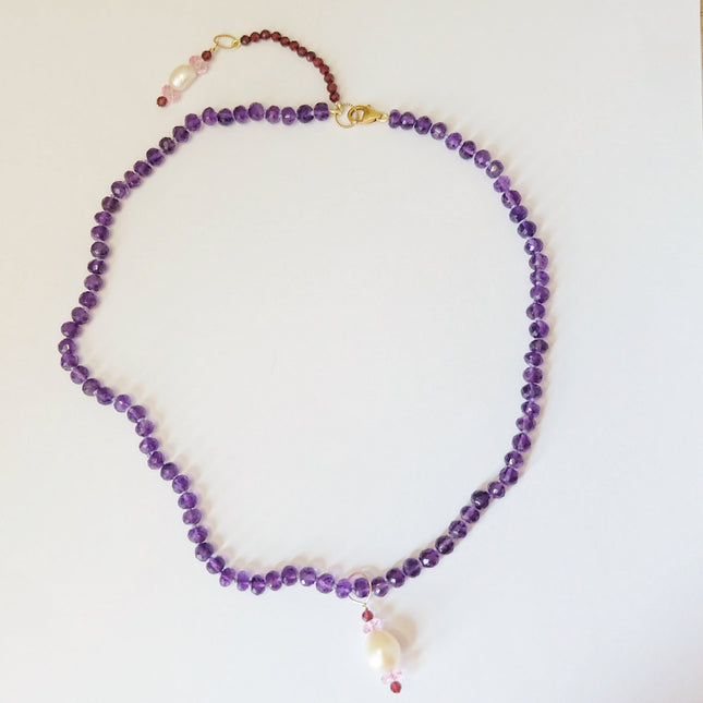 Amethyst Necklace with Pearl Topaz Charms