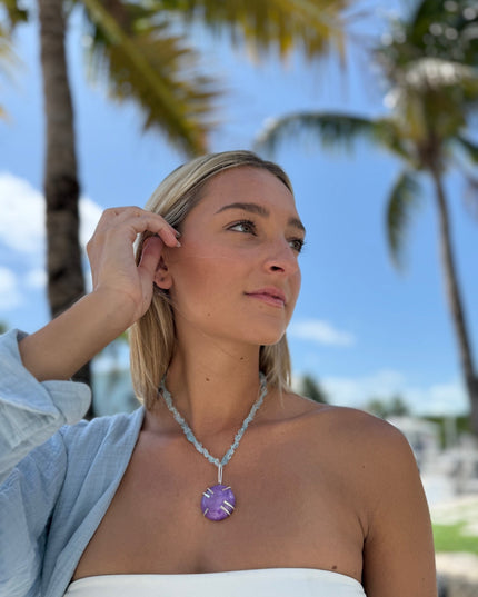 Aquamarine Necklace Sterling Silver & Sugilite Pendant