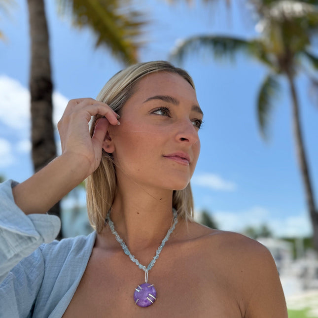 Aquamarine Necklace Sterling Silver & Sugilite Pendant