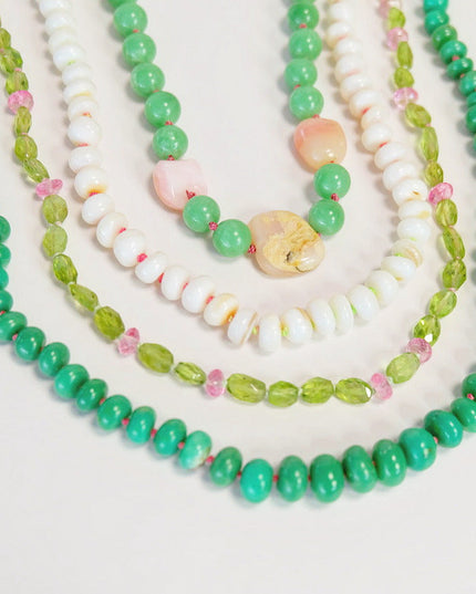 Chrysoprase Beaded Candy Necklace 14K Gold