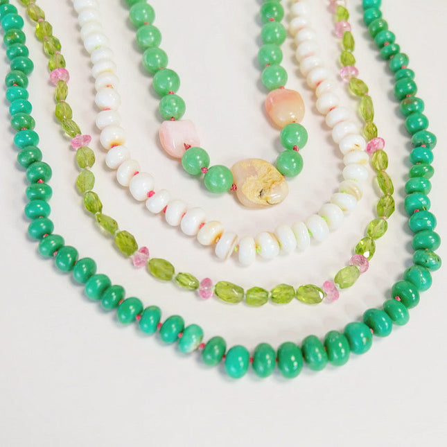 Chrysoprase Beaded Candy Necklace 14K Gold