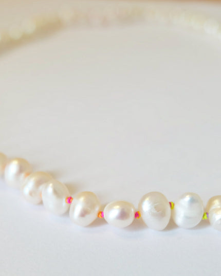 Pearl Necklace - Knotted on Rainbow Silk