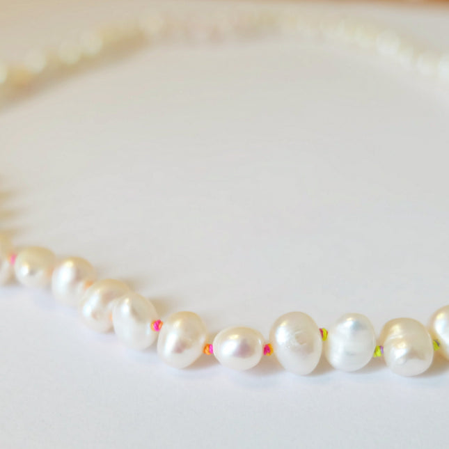 Pearl Necklace - Knotted on Rainbow Silk