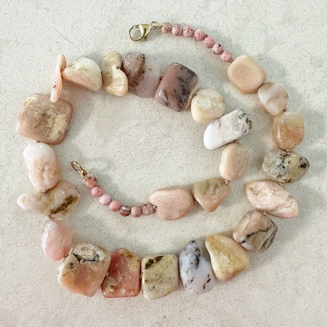 Rhodolite, Peruvian Opal Bead Necklace