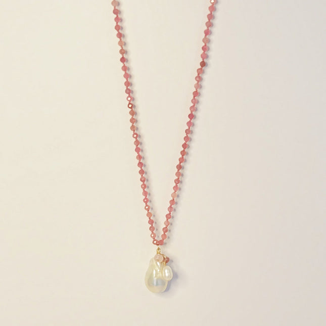 Pink Tourmaline Baroque Pearl Charm Necklace