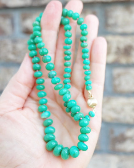 Chrysoprase Beaded Candy Necklace 14K Gold