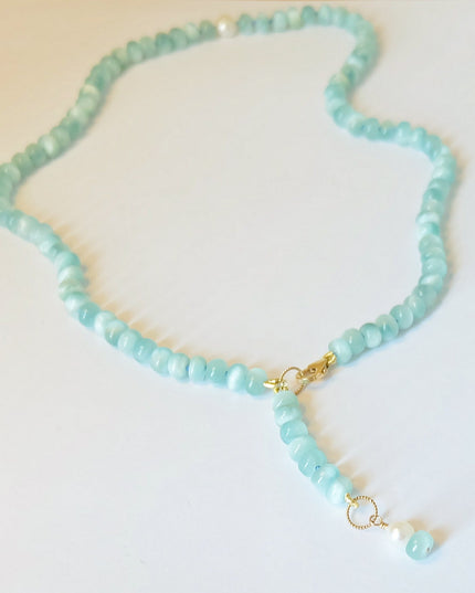 Green Moonstone Pearl Necklace