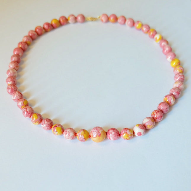 Orange Jasper Candy Necklace Knotted on Silk