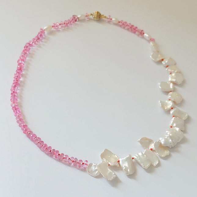 Pink Topaz Pearl Beaded Necklace