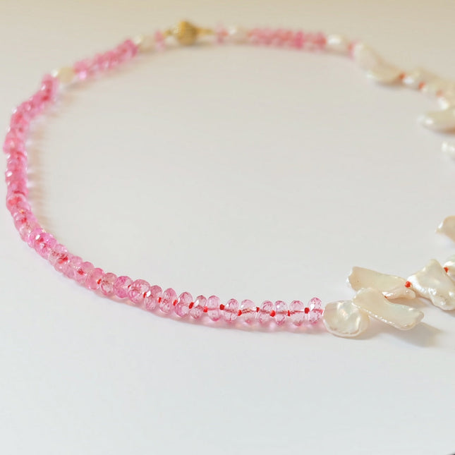 Pink Topaz Pearl Beaded Necklace