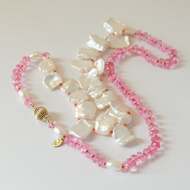 Pink Topaz Pearl Beaded Necklace