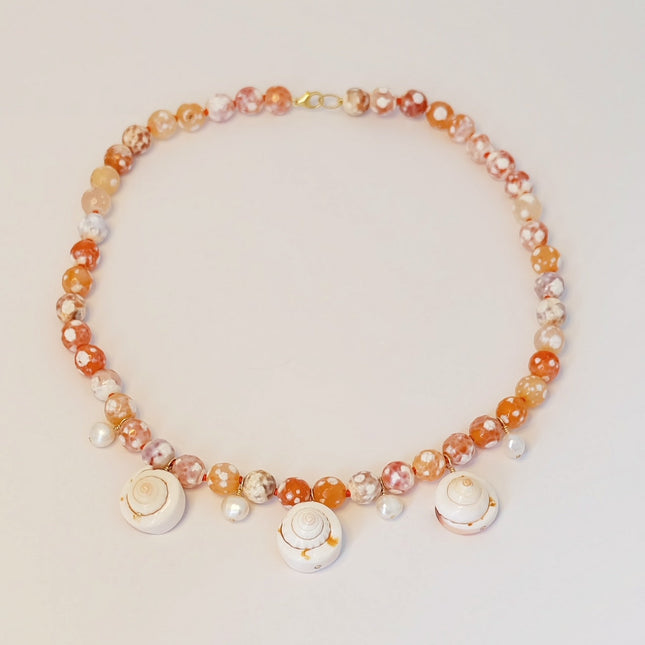 Pearl Agate Seashell Charm Necklace