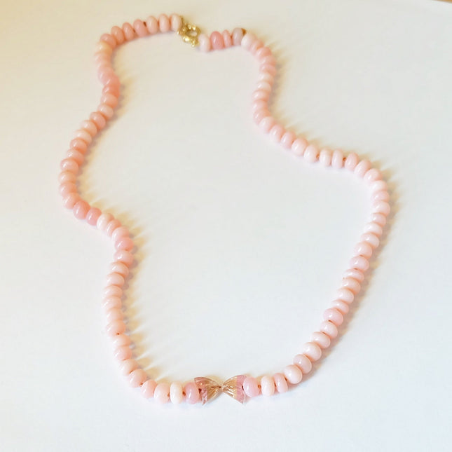 Pink Opal Necklace with Tourmaline Butterfly Charm