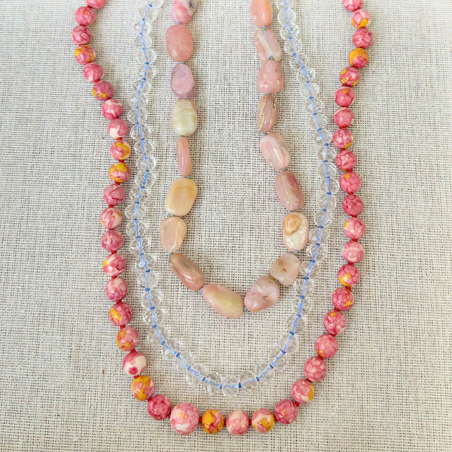 Pink Opal Bead Necklace