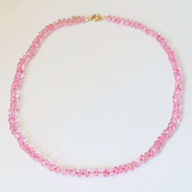 Pink Topaz Necklace Knotted on Silk 14K Gold