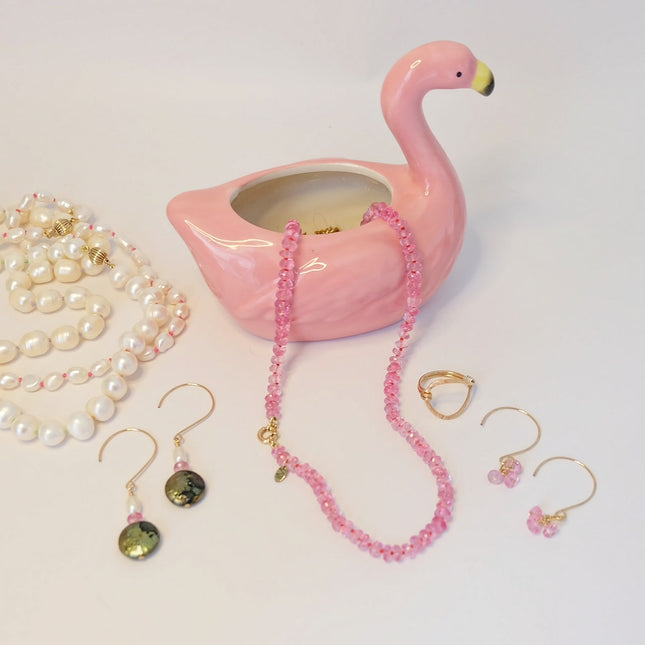Pink Topaz Necklace Knotted on Silk 14K Gold