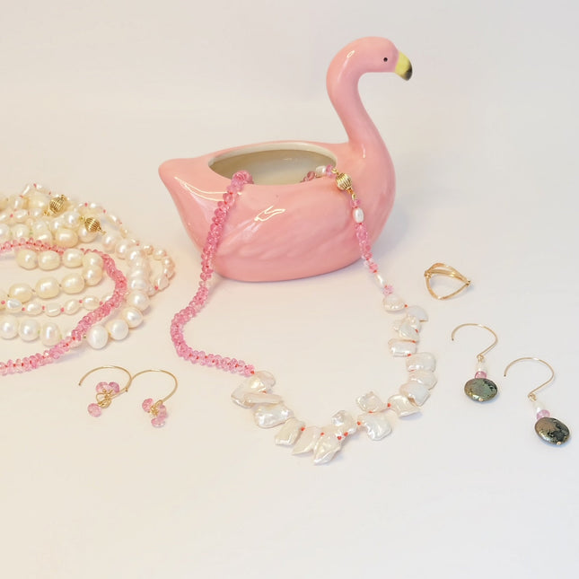 Pink Topaz Pearl Beaded Necklace