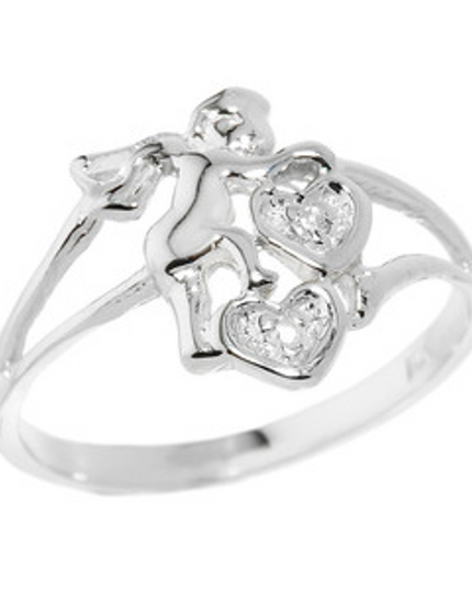 Gold Angel With Diamond And Hearts Ladies Ring (Available In Yellow/Rose/White Gold)