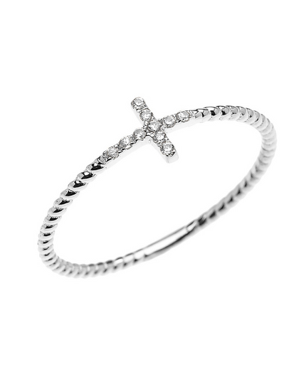 Gold Dainty Diamond Sideways Cross Rope Band Ring (Available In Yellow/Rose/White Gold)
