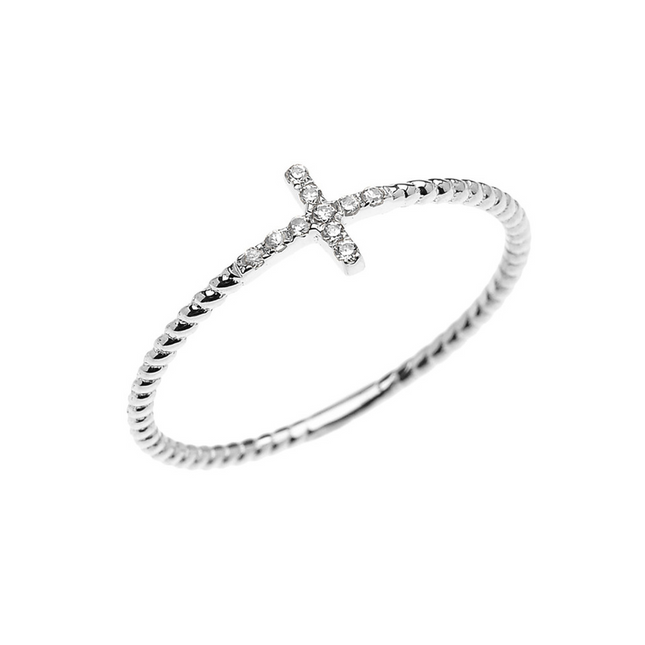 Gold Dainty Diamond Sideways Cross Rope Band Ring (Available In Yellow/Rose/White Gold)