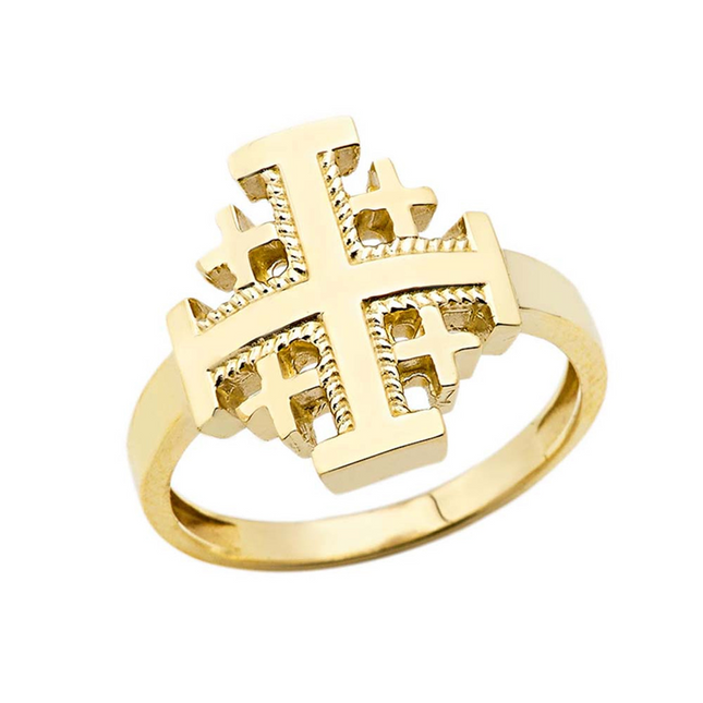 Gold Jerusalem Cross Ring (Available In Yellow/Rose/White Gold)