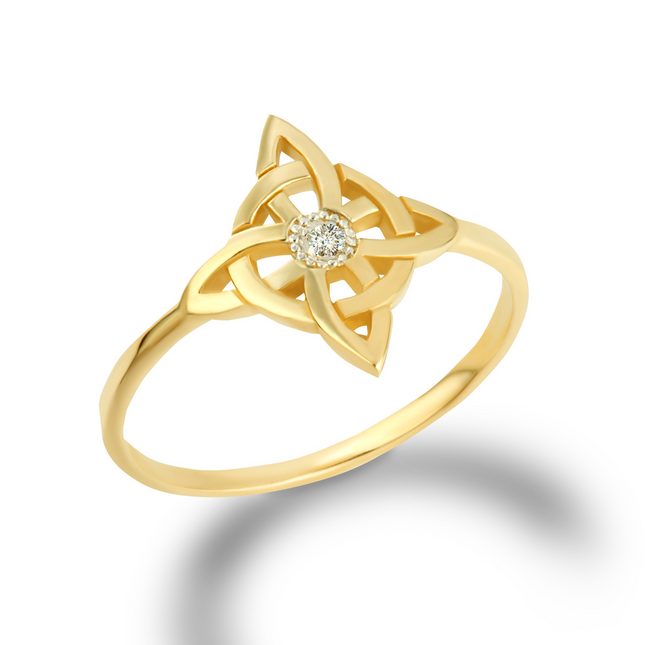 Gold Wiccan Witch Knot Pagan Cubic Zirconia Ring (Available in Yellow/White Gold)