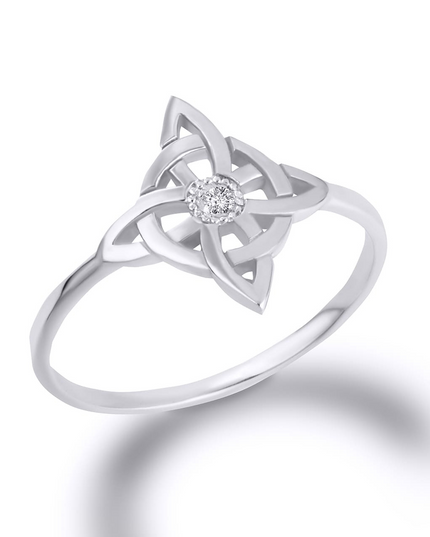 Gold Wiccan Witch Knot Pagan Cubic Zirconia Ring (Available in Yellow/White Gold)