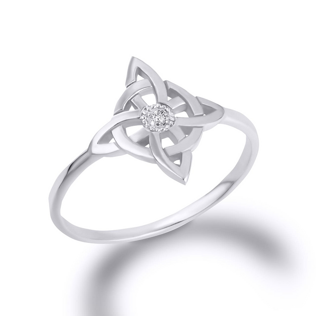 Gold Wiccan Witch Knot Pagan Cubic Zirconia Ring (Available in Yellow/White Gold)