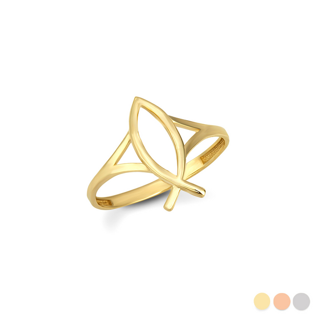 Gold Christian Fish Ichthys Ring (Available In Yellow/Rose/White Gold)