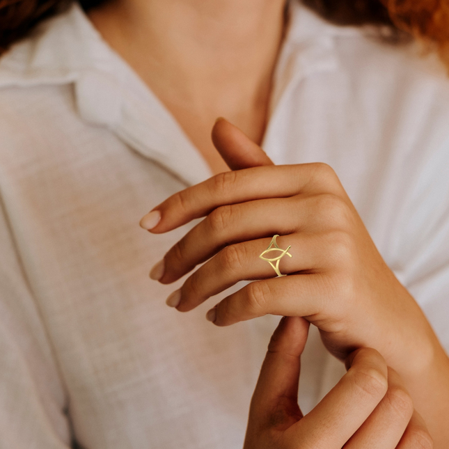 Gold Christian Fish Ichthys Ring (Available In Yellow/Rose/White Gold)