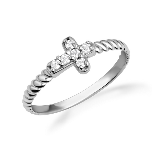 Gold Diamond Cross Rope Band Ring (Available in Yellow/Rose/White Gold)