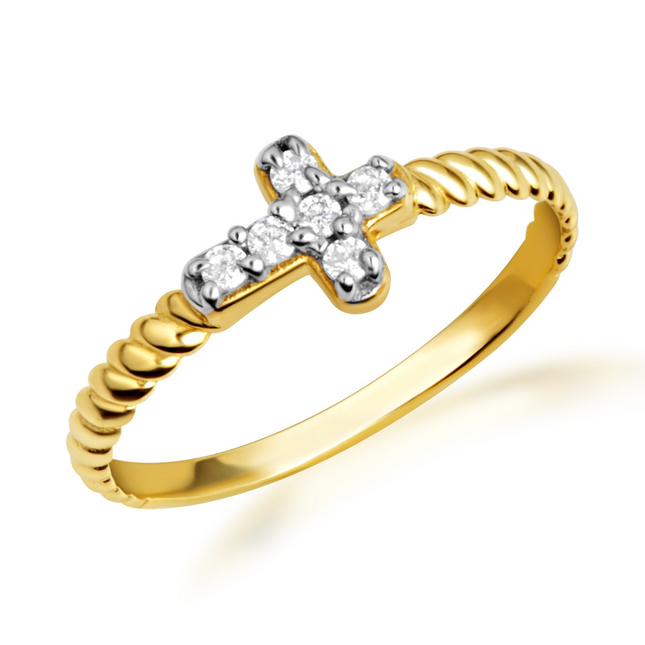 Gold Diamond Cross Rope Band Ring (Available in Yellow/Rose/White Gold)