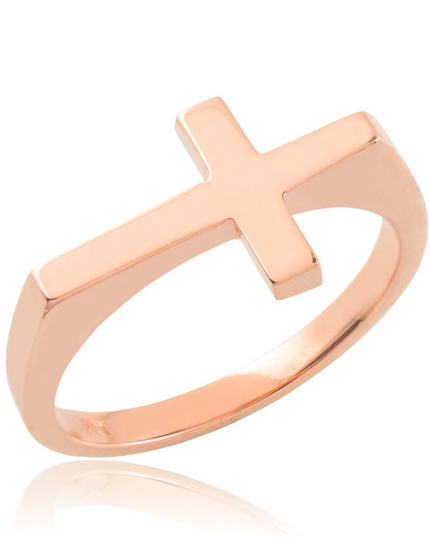 Solid Gold Flat Top Sideways Cross Ring ( Available in Yellow/Rose/White Gold)