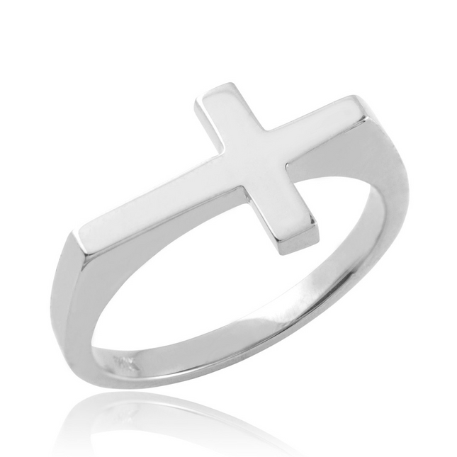 Solid Gold Flat Top Sideways Cross Ring ( Available in Yellow/Rose/White Gold)