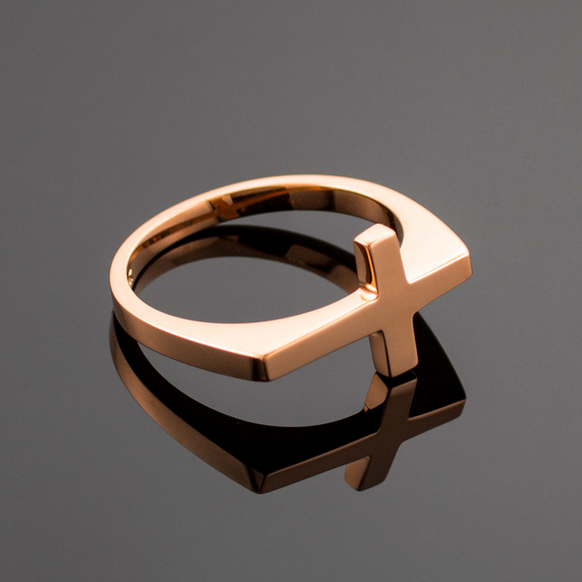 Solid Gold Flat Top Sideways Cross Ring ( Available in Yellow/Rose/White Gold)