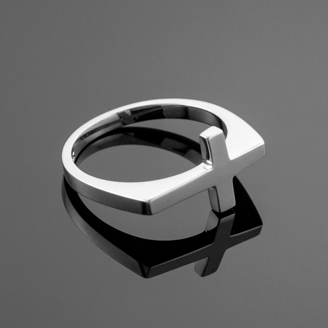 Solid Gold Flat Top Sideways Cross Ring ( Available in Yellow/Rose/White Gold)