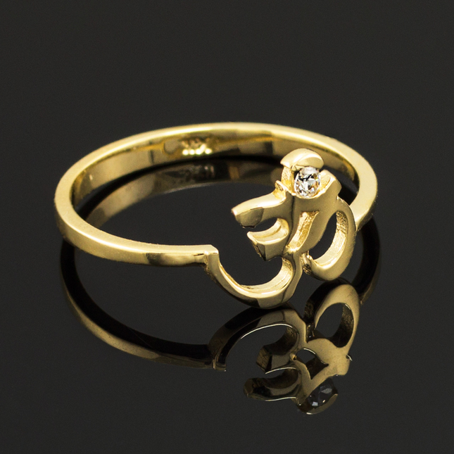 Dainty Gold Om (aum) Diamond Ring ( Available in Yellow/Rose/White Gold)