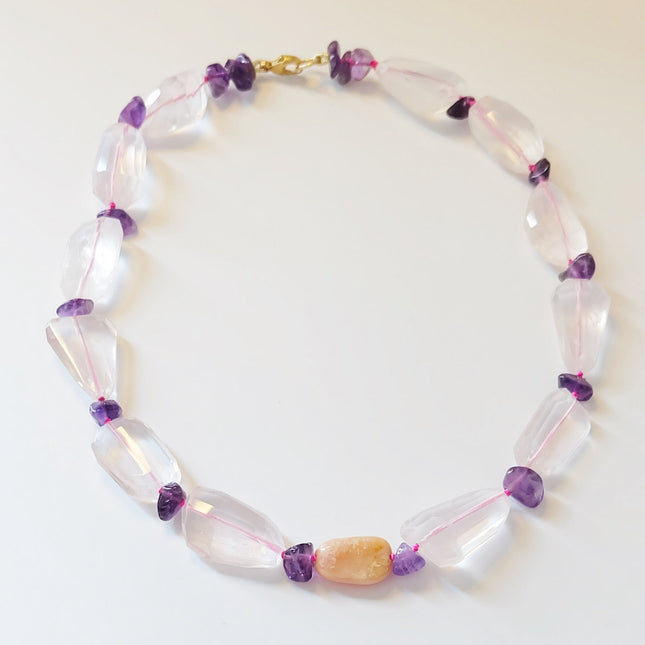 Rose Quartz, Amethyst Choker Necklace