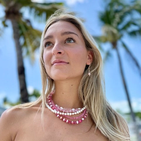 Rose Quartz Pink Topaz Pearl Beaded Candy Necklace