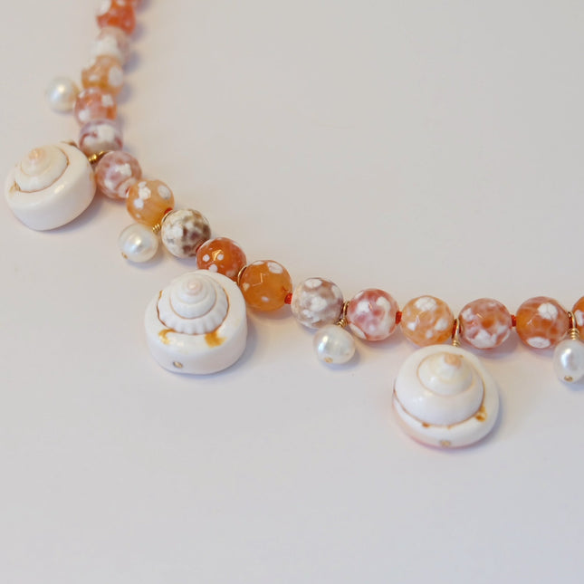Pearl Agate Seashell Charm Necklace