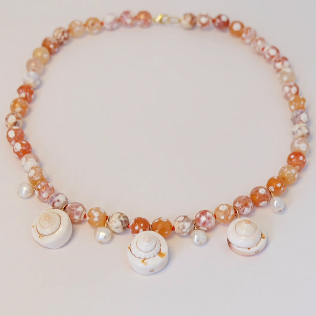Pearl Agate Seashell Charm Necklace