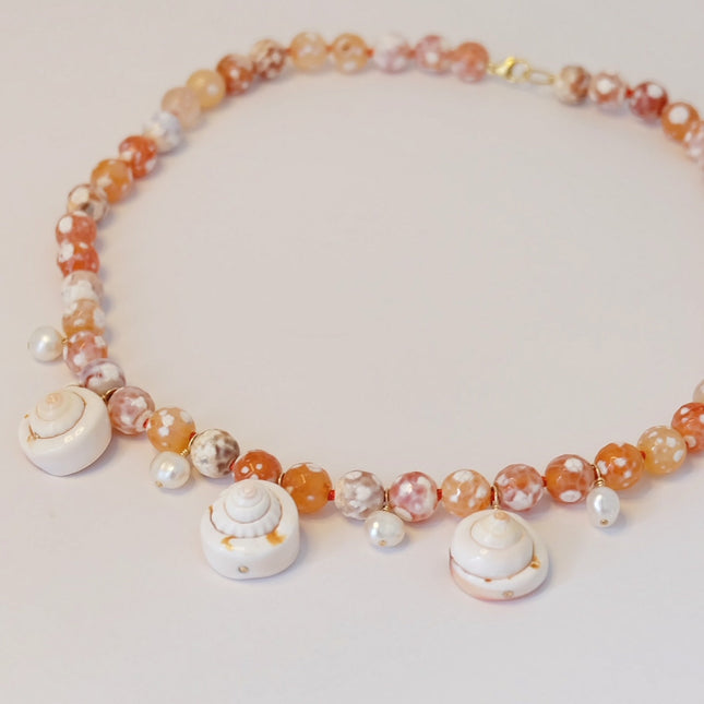Pearl Agate Seashell Charm Necklace