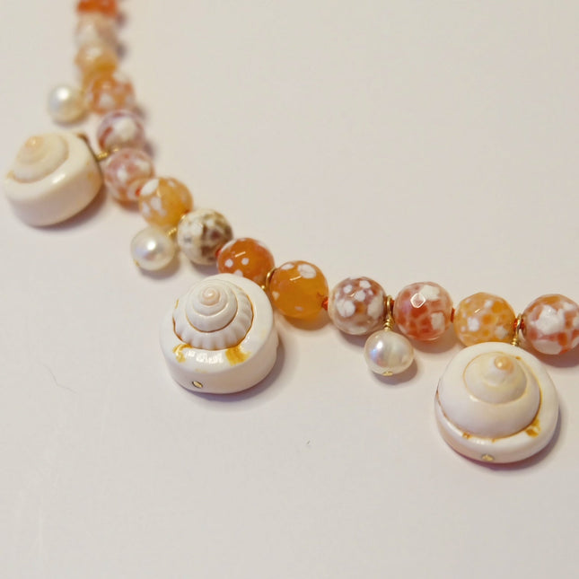 Pearl Agate Seashell Charm Necklace