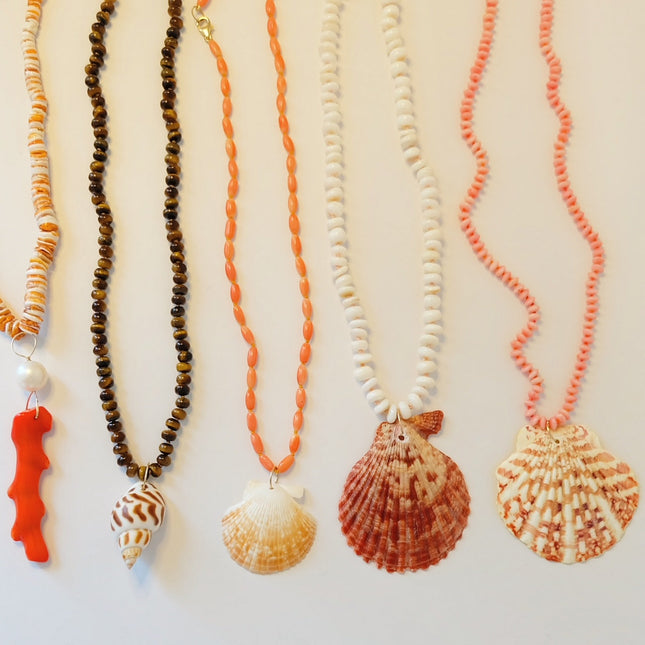 Spiny Oyster Shell Necklace with Coral and Pearl Charm